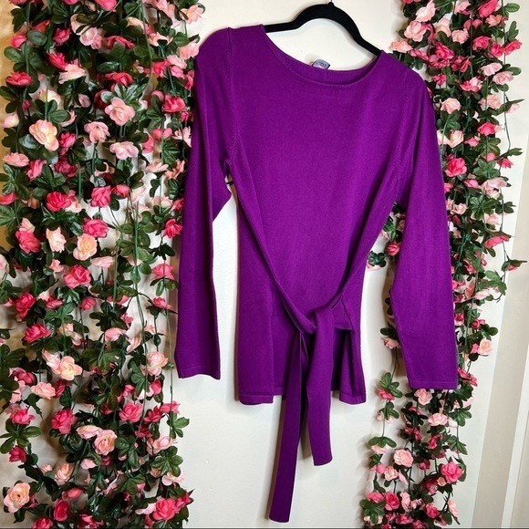 🌹Emme Marella Purple Scoopneck Sweater Womens XS Tie Up Back Work Office WFH - Picture 6 of 8